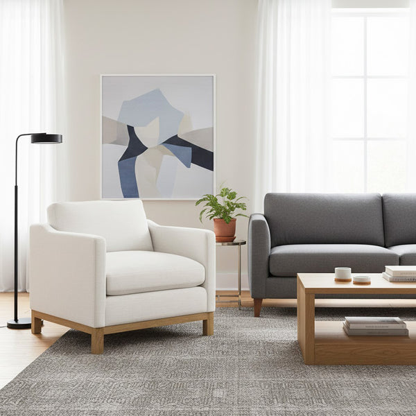 Goose Down Feathers Upholstered Armchair – Cream Square Arm Accent Chair | Plush Feather-Filled Chair | Kinwell Furniture | Cloud-Soft, Timeless Design