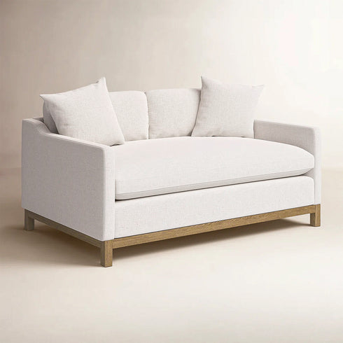 Goose Down Feathers Upholstered Loveseat – Cream Square Arm 2-Seater Sofa | Plush Feather-Filled Loveseat | Kinwell Furniture | Cloud-Soft, Timeless Design