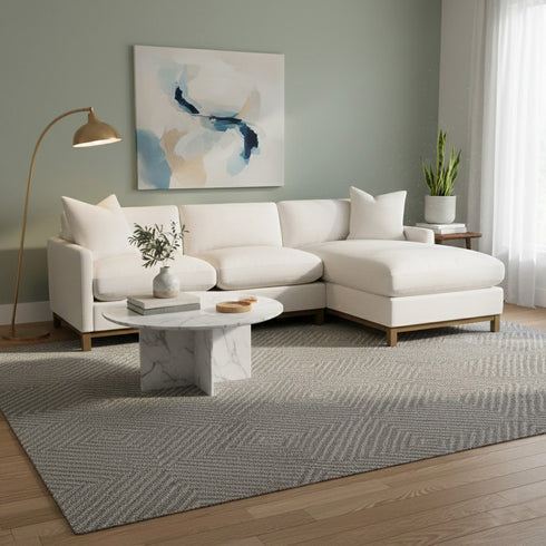 Cream Goose Down Sectional Sofa | L-Shape Down Filled Sectional with Chaise | Cream Upholstered Sectional Sofa | Modern Cream Sectional Couch | Soft Down Sectional Sofa