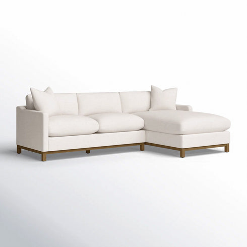 Cream Goose Down Sectional Sofa | L-Shape Down Filled Sectional with Chaise | Cream Upholstered Sectional Sofa | Modern Cream Sectional Couch | Soft Down Sectional Sofa