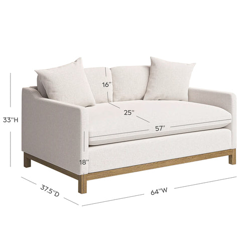 Goose Down Feathers Upholstered Loveseat – Cream Square Arm 2-Seater Sofa | Plush Feather-Filled Loveseat | Kinwell Furniture | Cloud-Soft, Timeless Design