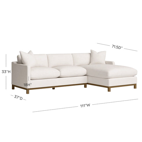 Cream Goose Down Sectional Sofa | L-Shape Down Filled Sectional with Chaise | Cream Upholstered Sectional Sofa | Modern Cream Sectional Couch | Soft Down Sectional Sofa
