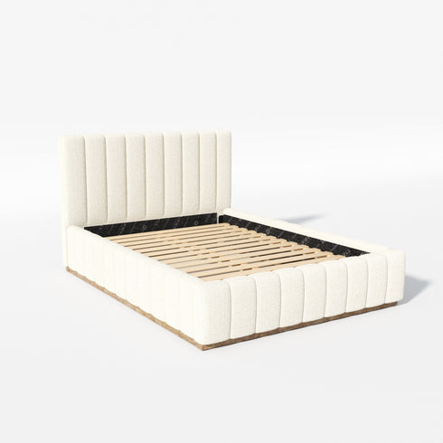 Agnes Bouclé Bed Frame with Headboard-White Modern Bed Frame | Platform Beds | Kinwell Furniture | Bedroom Bed Headboard