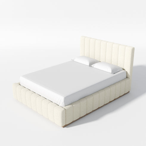 Agnes Bouclé Bed Frame with Headboard-White Modern Bed Frame | Platform Beds | Kinwell Furniture | Bedroom Bed Headboard
