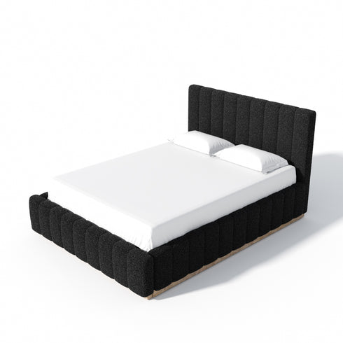 Agnes Bouclé Bed Frame with Headboard-White Modern Bed Frame | Platform Beds | Kinwell Furniture | Bedroom Bed Headboard