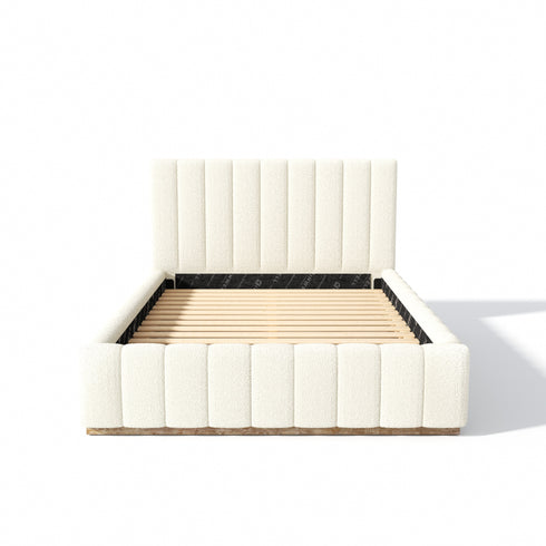 Agnes Bouclé Bed Frame with Headboard-White Modern Bed Frame | Platform Beds | Kinwell Furniture | Bedroom Bed Headboard