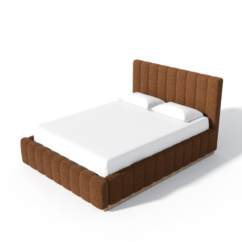 Agnes Bouclé Bed Frame with Headboard-White Modern Bed Frame | Platform Beds | Kinwell Furniture | Bedroom Bed Headboard