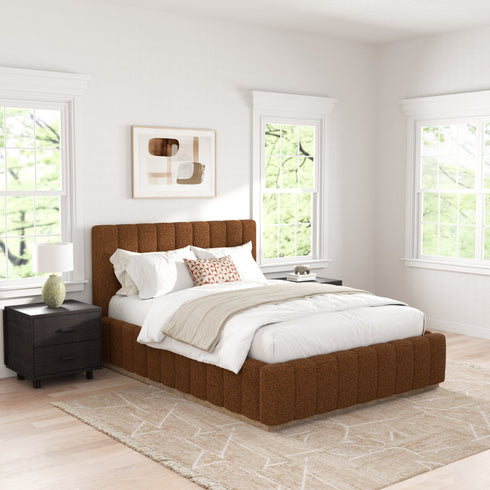 Agnes Bouclé Bed Frame with Headboard-White Modern Bed Frame | Platform Beds | Kinwell Furniture | Bedroom Bed Headboard