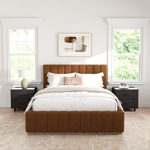 Agnes Bouclé Bed Frame with Headboard-White Modern Bed Frame | Platform Beds | Kinwell Furniture | Bedroom Bed Headboard