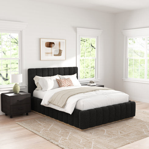 Agnes Bouclé Bed Frame with Headboard-White Modern Bed Frame | Platform Beds | Kinwell Furniture | Bedroom Bed Headboard