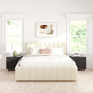 Agnes Bouclé Bed Frame with Headboard-White Modern Bed Frame | Platform Beds | Kinwell Furniture | Bedroom Bed Headboard