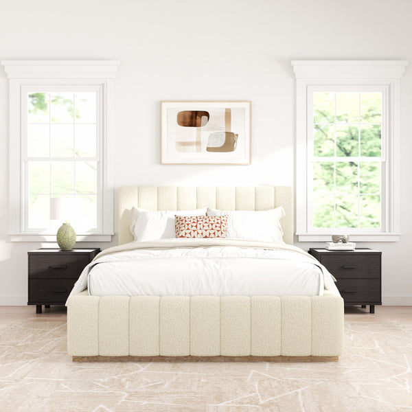 Agnes Bouclé Bed Frame with Headboard-White Modern Bed Frame | Platform Beds | Kinwell Furniture | Bedroom Bed Headboard