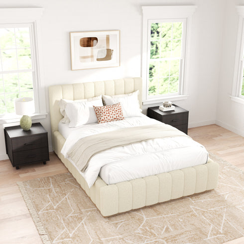 Agnes Bouclé Bed Frame with Headboard-White Modern Bed Frame | Platform Beds | Kinwell Furniture | Bedroom Bed Headboard