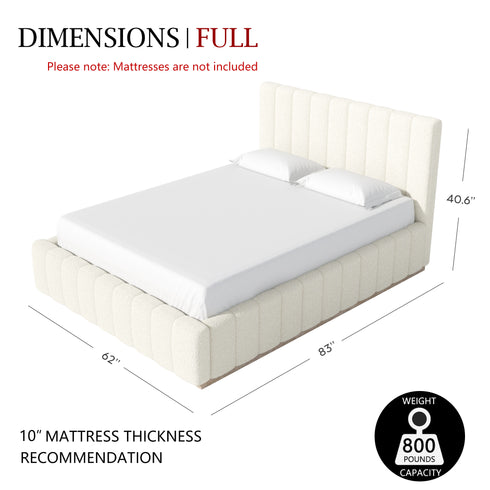 Agnes Bouclé Bed Frame with Headboard-White Modern Bed Frame | Platform Beds | Kinwell Furniture | Bedroom Bed Headboard