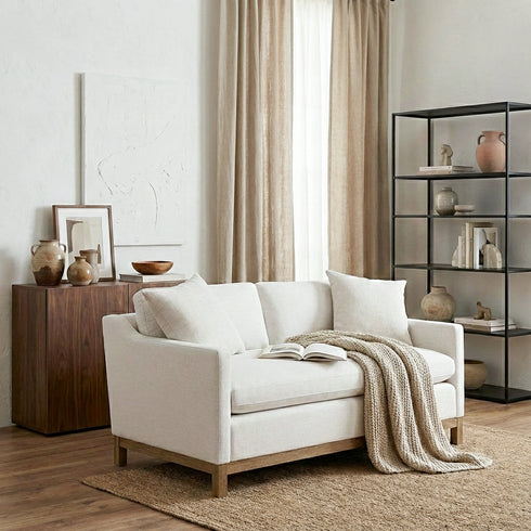 Goose Down Feathers Upholstered Loveseat – Cream Square Arm 2-Seater Sofa | Plush Feather-Filled Loveseat | Kinwell Furniture | Cloud-Soft, Timeless Design