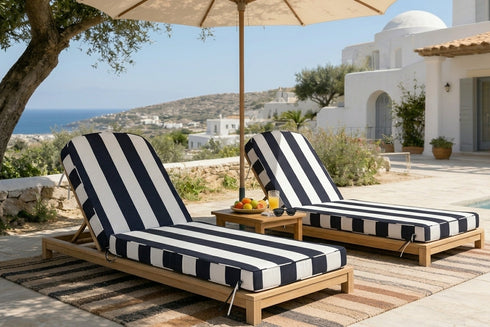 Ranu Extra Thick Outdoor Cushion Set – Blue Striped Patio Chair Cushions | Outdoor Seat & Back Cushions | Weather-Resistant Outdoor Cushions | Kinwell Furniture