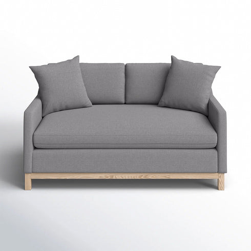 Goose Down Feathers Upholstered Loveseat – Gray Square Arm 2-Seater Sofa | Plush Feather-Filled Loveseat | Kinwell Furniture | Cloud-Soft, Timeless Design