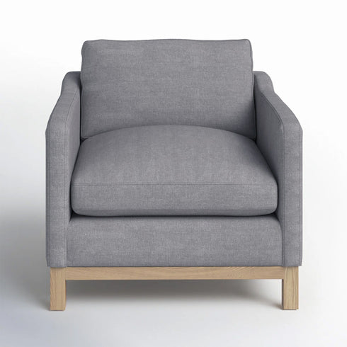 Goose Down Feathers Upholstered Armchair – Gray Square Arm Accent Chair | Plush Feather-Filled Chair | Kinwell Furniture | Cloud-Soft, Timeless Design