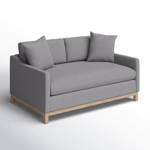 Goose Down Feathers Upholstered Loveseat – Gray Square Arm 2-Seater Sofa | Plush Feather-Filled Loveseat | Kinwell Furniture | Cloud-Soft, Timeless Design