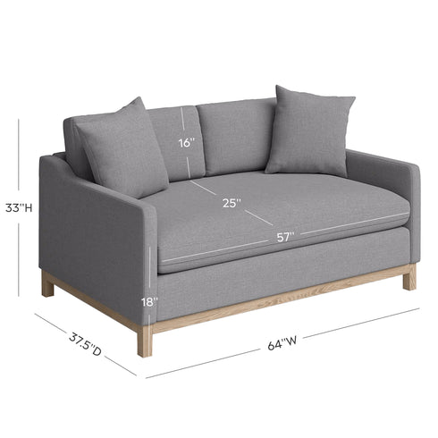 Goose Down Feathers Upholstered Loveseat – Gray Square Arm 2-Seater Sofa | Plush Feather-Filled Loveseat | Kinwell Furniture | Cloud-Soft, Timeless Design