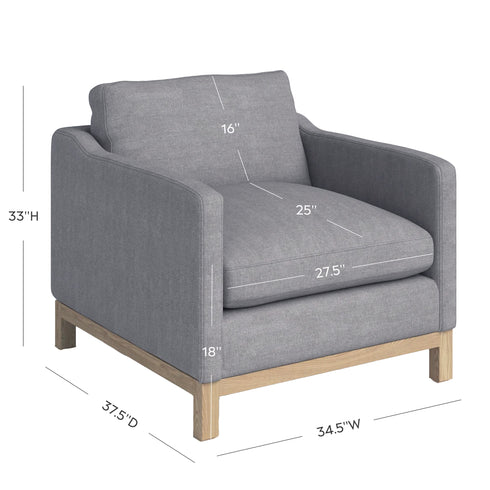 Goose Down Feathers Upholstered Armchair – Gray Square Arm Accent Chair | Plush Feather-Filled Chair | Kinwell Furniture | Cloud-Soft, Timeless Design