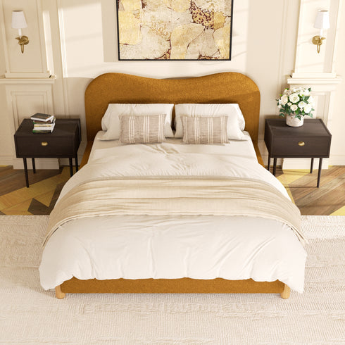 Dorothy Bed Frame with Headboard – Caramel Modern Queen Bed Frame | Platform Beds | Kinwell Furniture | Bedroom Bed Headboard