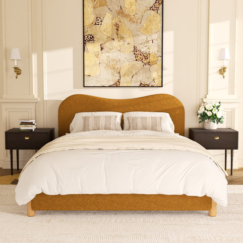Dorothy Bed Frame with Headboard – Caramel Modern Queen Bed Frame | Platform Beds | Kinwell Furniture | Bedroom Bed Headboard