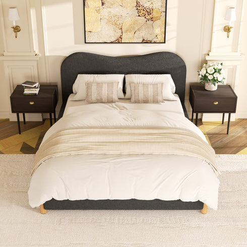 Dorothy Bed Frame with Headboard – Dark Gray Modern Queen Bed Frame | Platform Beds | Kinwell Furniture | Bedroom Bed Headboard