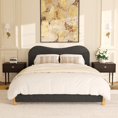 Dorothy Bed Frame with Headboard – Dark Gray Modern Queen Bed Frame | Platform Beds | Kinwell Furniture | Bedroom Bed Headboard