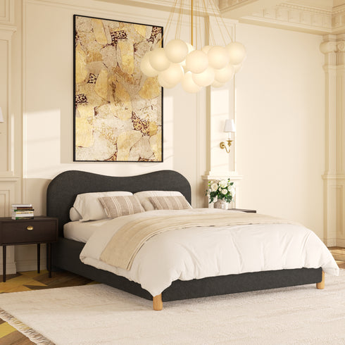 Dorothy Bed Frame with Headboard – Dark Gray Modern Queen Bed Frame | Platform Beds | Kinwell Furniture | Bedroom Bed Headboard