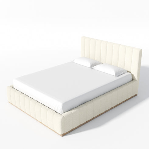 Agnes Bouclé Bed Frame with Headboard-White Modern Bed Frame | Platform Beds | Kinwell Furniture | Bedroom Bed Headboard