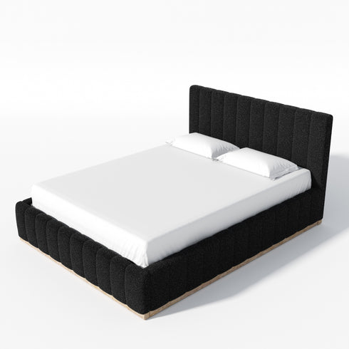 Agnes Bouclé Bed Frame with Headboard-White Modern Bed Frame | Platform Beds | Kinwell Furniture | Bedroom Bed Headboard
