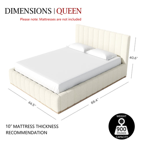 Agnes Bouclé Bed Frame with Headboard-White Modern Bed Frame | Platform Beds | Kinwell Furniture | Bedroom Bed Headboard