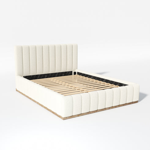 Agnes Bouclé Bed Frame with Headboard-White Modern Bed Frame | Platform Beds | Kinwell Furniture | Bedroom Bed Headboard