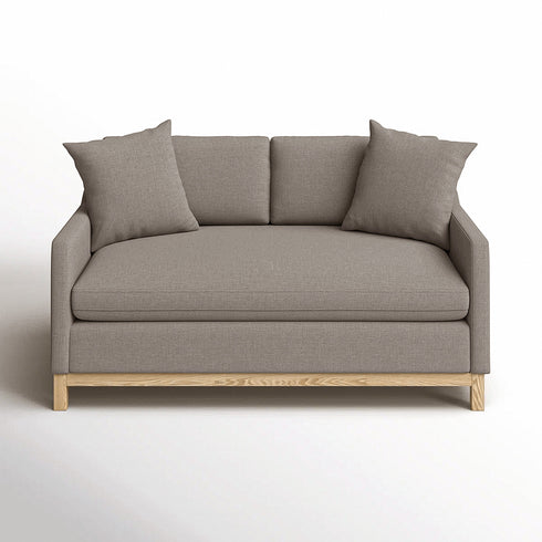 Goose Down Feathers Upholstered Loveseat – Tan Square Arm 2-Seater Sofa | Plush Feather-Filled Loveseat | Kinwell Furniture | Cloud-Soft, Timeless Design