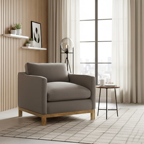 Goose Down Feathers Upholstered Armchair – Tan Square Arm Accent Chair | Plush Feather-Filled Chair | Kinwell Furniture | Cloud-Soft, Timeless Design