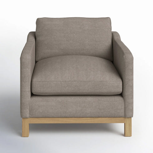 Goose Down Feathers Upholstered Armchair – Tan Square Arm Accent Chair | Plush Feather-Filled Chair | Kinwell Furniture | Cloud-Soft, Timeless Design