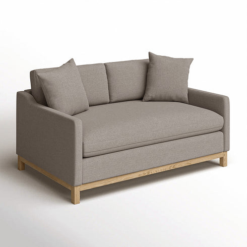 Goose Down Feathers Upholstered Loveseat – Tan Square Arm 2-Seater Sofa | Plush Feather-Filled Loveseat | Kinwell Furniture | Cloud-Soft, Timeless Design