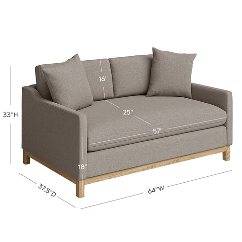 Goose Down Feathers Upholstered Loveseat – Tan Square Arm 2-Seater Sofa | Plush Feather-Filled Loveseat | Kinwell Furniture | Cloud-Soft, Timeless Design