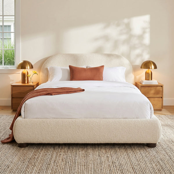 Harriet Bouclé Platform Bed with Wood Legs