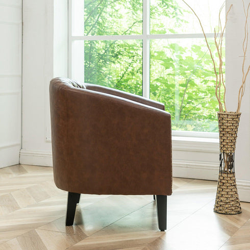 Logan Faux Leather Tufted Club Chair - Accent Armchair | Living Room Accent Chairs | Kinwell Furniture | Leather Accent Chairs & Boucle Accent Chairs