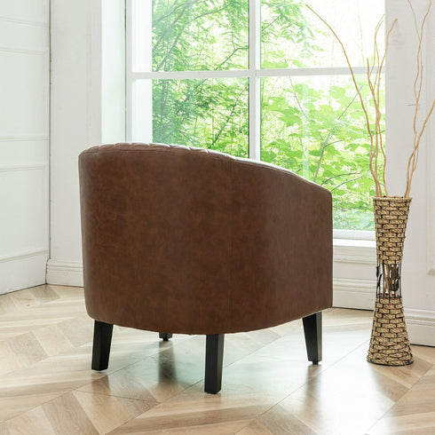 Logan Faux Leather Tufted Club Chair - Modern Accent Chair | Accent Chairs for Living Room | Kinwell Furniture | Leather Armchairs & Boucle Armchairs