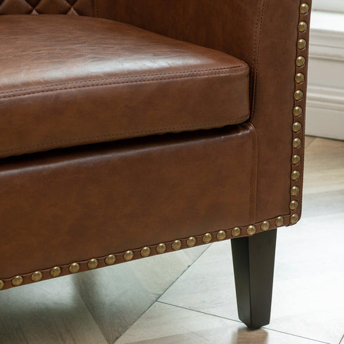 Logan Faux Leather Tufted Club Chair - Comfortable Accent Chair | Side Chairs for Living Room | Kinwell Furniture | Oversize Accent Chairs & Large Accent Chairs