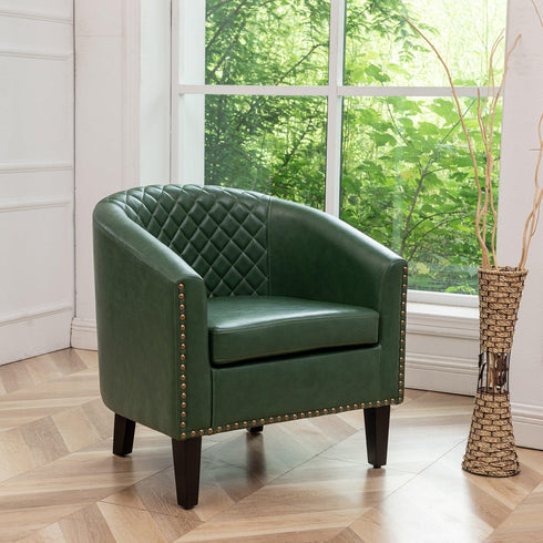 Logan Faux Leather Tufted Club Chair - Green Accent Chair | Decorative Accent Chairs | Kinwell Furniture | Modern Accent Chairs