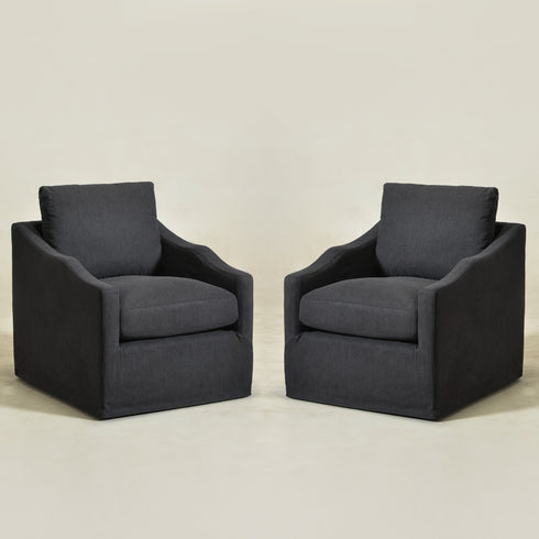 Charles Slipcover Swivel Barrel Chair – Black Modern Swivel Chair | Slipcover Swivel Chairs | Kinwell Furniture | Swivel Armchairs