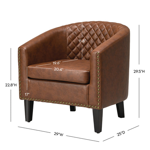Logan Faux Leather Tufted Club Chair - Brown Accent Chair | Decorative Accent Chairs | Kinwell Furniture | Modern Accent Chairs