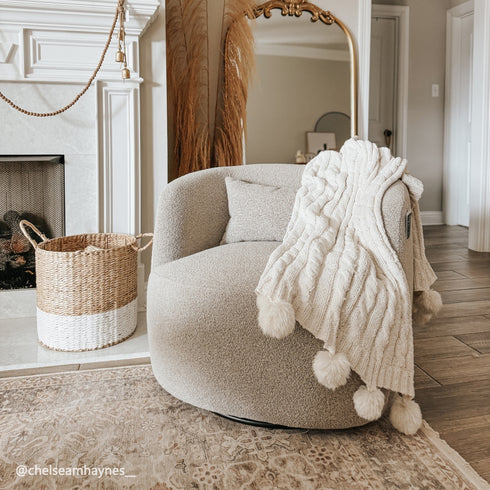 Ashlie Bouclé Swivel Barrel Chair - Accent Swivel Chair | Swivel Chairs for Living Rooms | Kinwell Furniture | Top Swivel Chairs