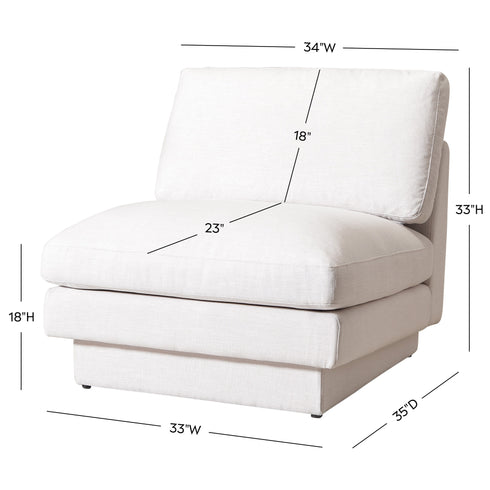 Linen Blend Down Feather Upholstered Accent Chair – Cream Modern Armless Slipper Chair | Goose Down Filled Lounge Chair with Removable Cushions | Kinwell Furniture | Extra Wide Accent Chair