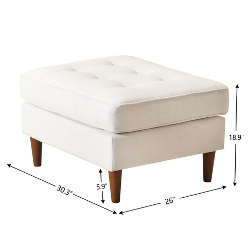 Tiziano Tufted Ottoman – Linen Rectangular Footrest & Accent Seat | Mid-Century Upholstered Pouf | Ivory Ottoman