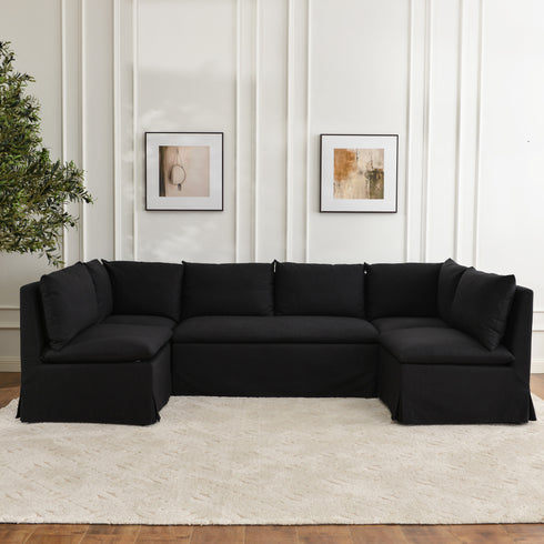 Nelly Performance U-Shape Banquette - Black Modern U-Shape Banquette | U-Shape Banquette Seating | Kinwell Furniture | Modular Dining Banquette Set